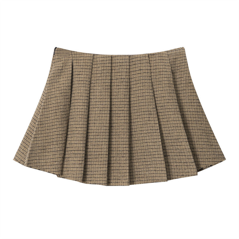Women Skirt Plaid Pleated Skirt