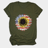 Sunflower Print Short Sleeve Casual Crew Neck T-Shirt Top