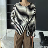Women Cardigan Sweater Autumn Striped Long-Sleeved Top Loose round Neck 8t7300