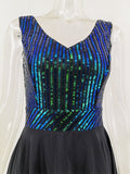 Women Evening Gown Sexy Retro Chiffon Stitching Green Sequins Dress