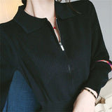 Women Knitwear Autumn and Winter Zipper Polo Collar Sweaters Cardigan