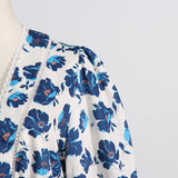 Women Dresses Spring V-neck Lantern Sleeve Dress Floral Skirt (Qymy0409)