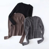 Women Sweater Knitwear V-neck Thread Sunken Stripe Slim-Fit Long-Sleeved Knitted Bottoming Shirt