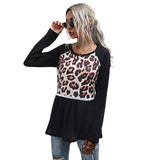 Women Knitted Sweater Long Sleeve Leopard Print Black Slim Fit Sweater