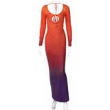 Women Dresses Autumn Sexy Hollow Backless Lace-up Long Sleeve Dress