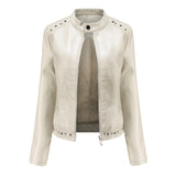 Red Leather Jacket Rivet Leather Clothing with Stand Collar