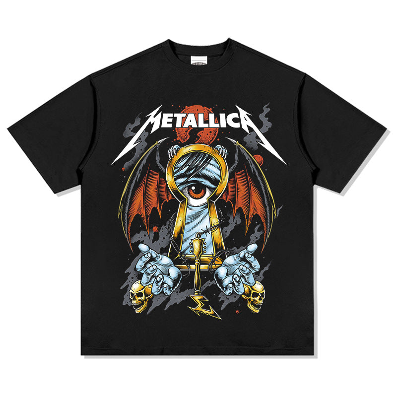 Mens Vintage Rock Band T-Shirt Washed Short Sleeve T-Shirt Crew Neck Rock METALLICA