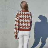 Women Knitted Sweater Autumn Leisure Long Sleeve Rhombus Sweater Loose round Neck