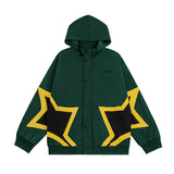 Men Jacket Coat Five-Pointed Star Stitching Jacket Men's Spring and Autumn Hat Hooded Jacket