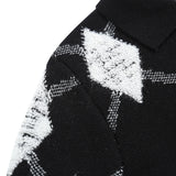 Women Sweater Knitwear Plaid Sweater Coat Top Retro Lapels Short Sweater