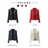 Red Leather Jacket Pu Lapel Women's Slim-Fit Leather Coat Short Jacket