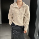 Women Winter Knitted Sweater Zipper and Lapel Sweater Loose Casual Women's Clothing 1t816