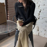 Women Knitwear Fall and Winter Lapels Zipper Sweater Loose Sweater
