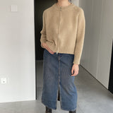 Women Winter Knitted Sweater Zipper Cardigan Long Sleeve Solid Color Thick Sweater