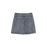 Women Skirt Patch Butterfly Embroidered Denim Skirt