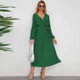 Women Date Dress Sexy Pleated V-neck Dress