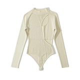 Women Sweater Knitwear Autumn Hollow-out Cross Pullover Long Sleeve round Neck Slim Knitted Jumpsuit