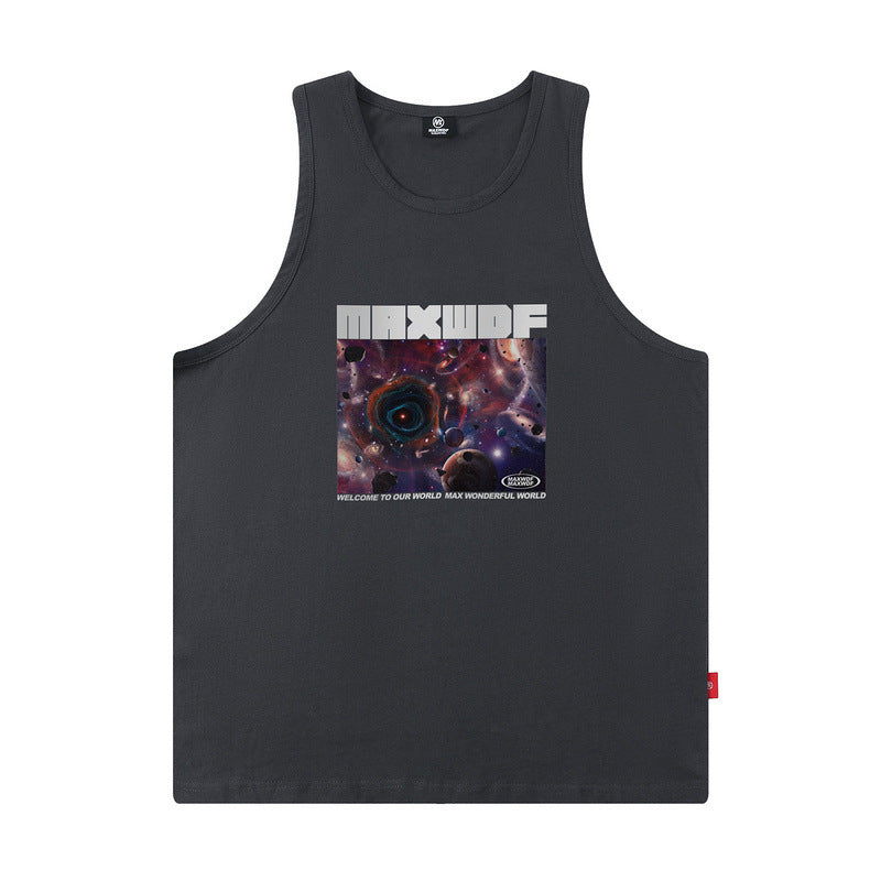 Men Vest Hip Hop Punk Printed Sports Sleeveless T-shirt Men's Oversize Basketball Vest