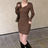 Women Maxi Dress Autumn Winter Retro Sexy Hip Knitwear Dress