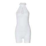 Women Jumpsuit Spring Sexy Hollow-out Slim-Fit round Neck Sleeveless Jumpsuit (Hawthaw0412)