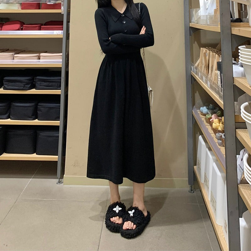 Women Knitwear Spring and Autumn Polo Collar Mid-Length Knitwear Fashion Slim Fit Dress