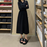 Women Knitwear Spring and Autumn Polo Collar Mid-Length Knitwear Fashion Slim Fit Dress