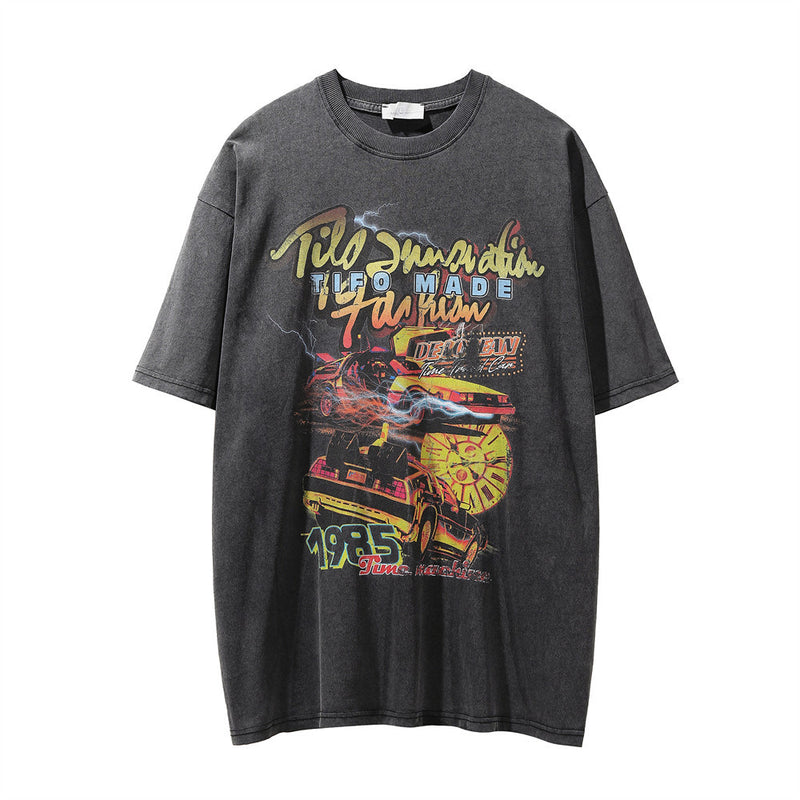 Men Vintage T-Shirt Racing Printed Short Sleeve T-shirt Retro