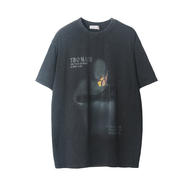 Men Vintage T-Shirt Printed Short-Sleeved T-shirt Men's Summer Loose Casual