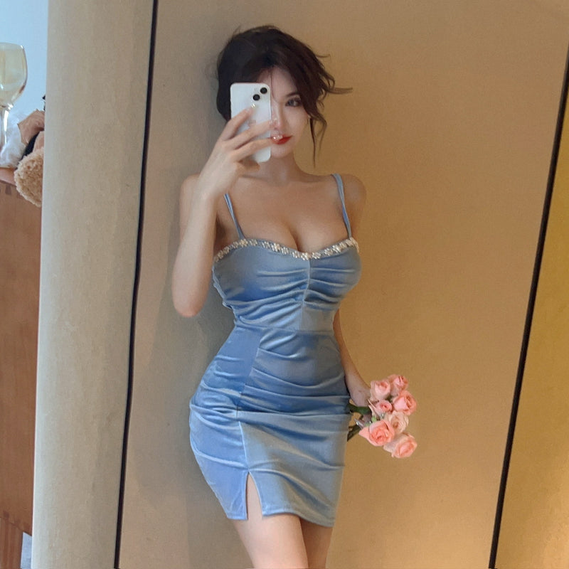 Women Maxi Dress Summer Sexy Gold Velvet Sheath Dress