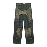 Women Pants Patch Five-Pointed Star Jeans Loose Trousers