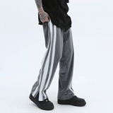 Men Sweatpants Striped Patchwork Casual Pants Zipper Slit Gold Velvet Trousers