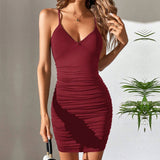 Women Dress Sexy Sling Dress Spring V-neck Hip Short Skirt