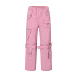 Men Sweatpants Detachable Leg Overalls Multi-Pocket Straight Wide Leg Pants