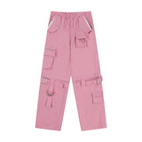 Men Sweatpants Detachable Leg Overalls Multi-Pocket Straight Wide Leg Pants