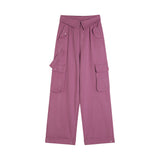 Men Sweatpants Loose-Fitting Wide-Leg Trousers Flanging Solid Color Sports Multi-Pocket Workwear Straight-Leg Pants