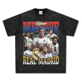 Mens Vintage Football T-Shirt Vintage Mbappe Printed Short Sleeve T-Shirt Washed Crew Neck