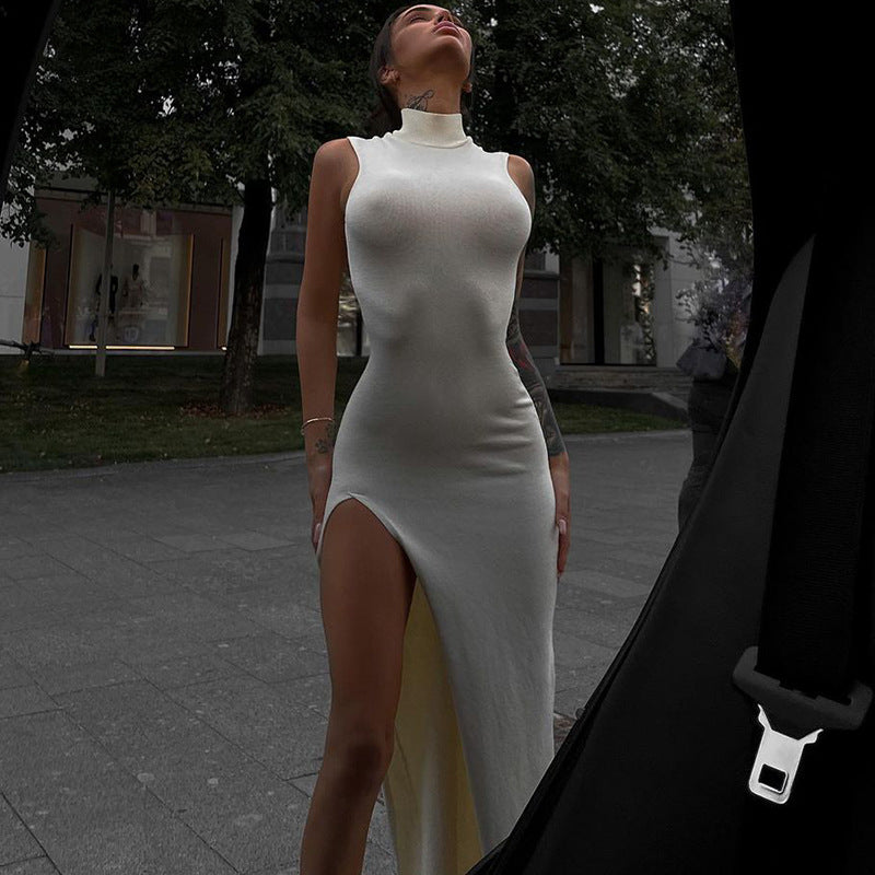 Women Dresses round Neck Sleeveless Slim Fit Slit Long Dress