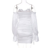 Women Dresses Autumn Winter Sexy off-the-Shoulder Lantern Sleeve Ruffle Hip Dress (Bla0420)