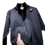 Women Knitwear Autumn and Winter Turtleneck Flower Sweater Loose Knitted Cardigan