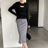 Women Knitted Skirt Autumn Knitted Skirt Hip Skirt