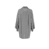 Women Trench Coat Black and White Plaid Long-Sleeved Shirt Women's Loose Casual