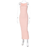 Women Dresses Summer U-Neck Split Sling Dress (Bla0420)