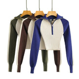 Women Sweater Knitwear Autumn Sexy Hot Girl High Collar Short Section Retro Contrast Color Raglan Knitted Coat