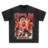 Mens Vintage Football T-Shirt Lee Kang In Printed Washed Old Short Sleeve T-Shirt