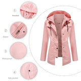Women Trench Coat Long Cardigan Hooded Coat Outdoor Raincoat