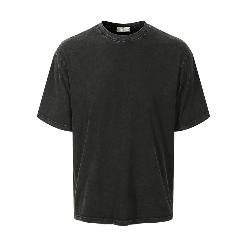 Men Vintage T-Shirt Short-Sleeved T-shirt Men's Washed Old Fried Flower Loose