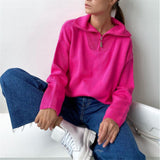 Ladies Leisure Knitwear Polo Collar Sweater Zipper and Lapel Knitwear