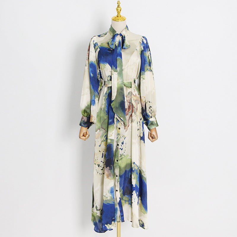 Women Dresses Vintage Dress Spring Puff Sleeve Dress (Qymy0409)