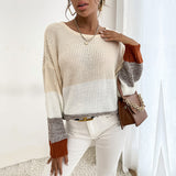Women Knitted Sweater Autumn and Winter round Neck Contrast Color Knitwear Sweater