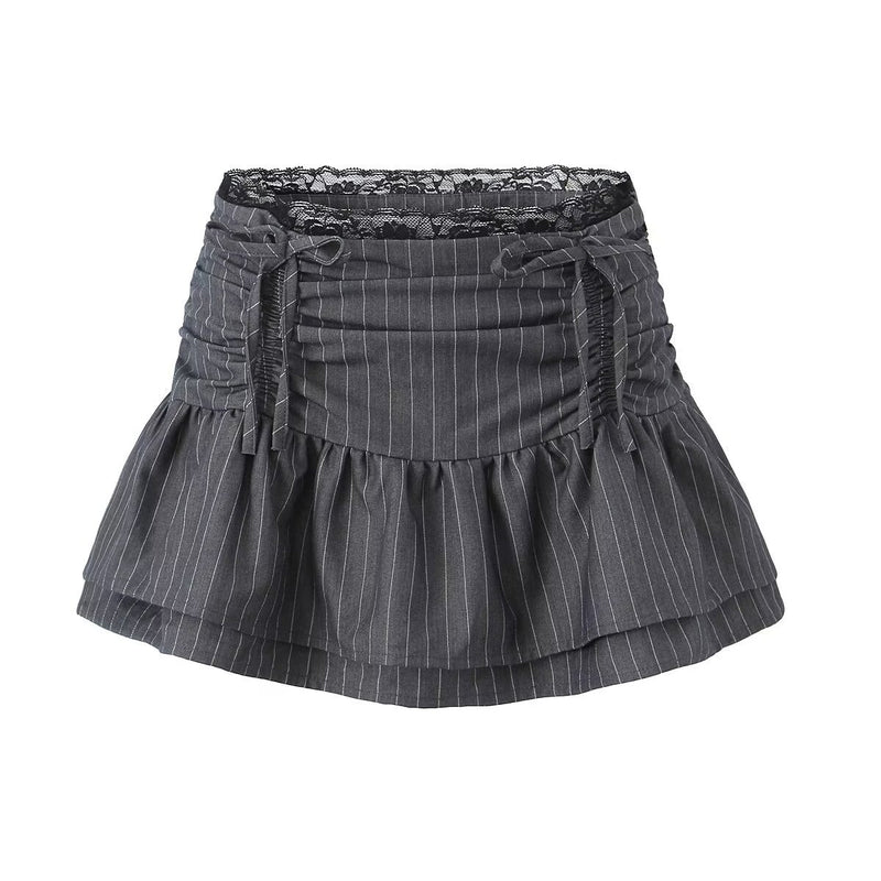 Women Skirt Summer Stripes Drawstring Skirt